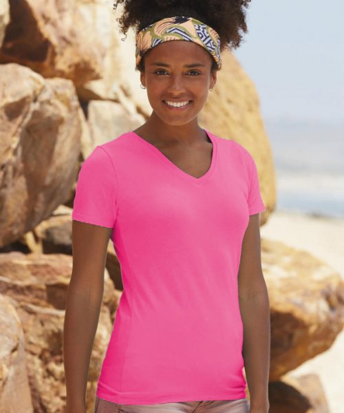 Euro Joe Ladies T-shirt With V-neck With Malinois Print Nr.1 -EURO JOE SHOP V hals fuchsia 1